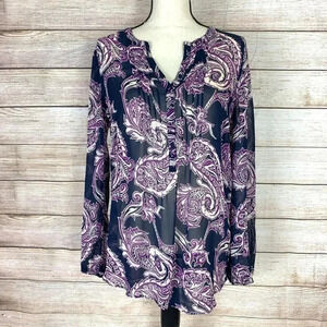 Lucky Brand Paisley Pleated Tunic Peasant Blouse